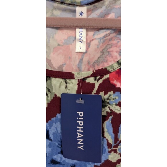 Piphany Burgundy Roses Floral Lex Dress Sz L NWT Career Casual‎ Super Soft Relax - Picture 2 of 4